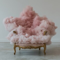 Poster - Luxurious armchair surrounded by dreamy pink cloud