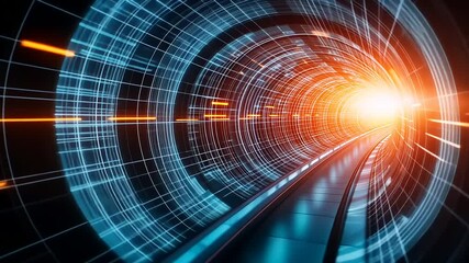 Wall Mural - Futuristic Tunnel Travel Concept with Glowing Light and Motion Blur