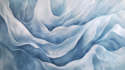 Wall Mural - Soft, billowy waves of translucent fabric in light blue and white hues create a serene and calming abstract composition, evoking a sense of tranquility and softness. Nebular Fabric. Illustration