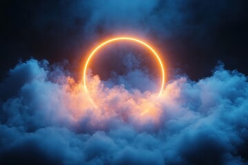 Poster - Colorful sunset illuminating clouds during a solar eclipse viewed from a serene location on a clear evening sky