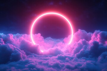 Poster - Colorful sunset illuminating clouds during a solar eclipse viewed from a serene location on a clear evening sky