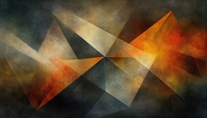 Fototapete - Colorful abstract composition displaying dynamic geometric shapes in shades of orange, red, and gray evocative of modern art installations