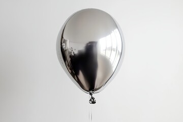 Poster - A single silver balloon floating against a plain white background with a string attached to it below