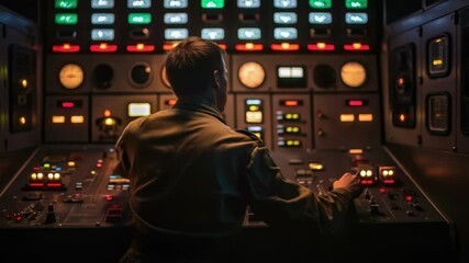 Aufkleber - Control room engineer managing complex systems, monitoring data, and adjusting controls on a sophisticated panel, ensuring smooth operations in a secure environment