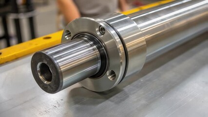 Aufkleber - Linear motion shaft smoothly rotating on metallic factory table, demonstrating precision engineering and mechanical movement in industrial manufacturing environment
