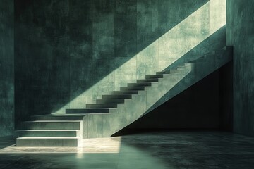 Fototapete - Modern concrete staircase illuminated by sunlight in an industrial-style building interior during the day