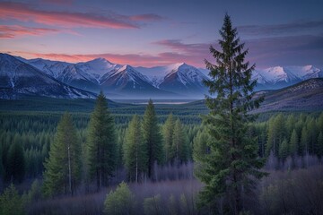 breathtaking dusk view of spruce forests in ergaki national park krasnoyarsk siberia