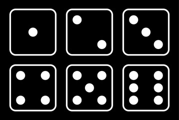 Poster - set of six sides of a die icon in white color outline. die icon set with all six faces in white colo