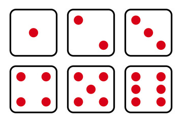 Poster - set of six sides of a die icon in black color outline with red dots. die icon set with all six faces