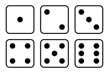 Fototapete - Set of six sides of a die icon in black color outline. Die icon set with all six faces in black color outline isolated on a white background