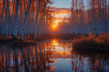 stunning sunset reflection on maple thicket in ergaki national park krasnoyarsk region siberia