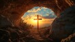 © Imran  - The serene and mystical sunset view of a wooden cross from within a cave, casting long shadows and creating a peaceful, contemplative mood