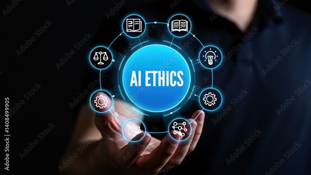AI ethics and law in artificial intelligence governance. Icons related ...