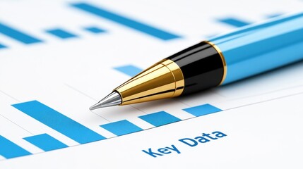 Poster - Close-Up of a Pen on a Chart with Key Data for Business Insights