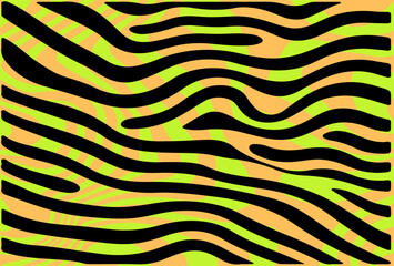 Aufkleber - Vibrant abstract vector with bold black stripes over colorful neon wavy background. Modern zebra-inspired pattern perfect for trendy backgrounds or textile design.