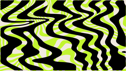 Aufkleber - Vibrant abstract vector with bold black stripes over colorful neon wavy background. Modern zebra-inspired pattern perfect for trendy backgrounds or textile design.