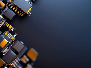 Poster - Close-Up of Futuristic Tech Gadgets Featu Intricate Circuitry and AI Components in Dark Atmosphere