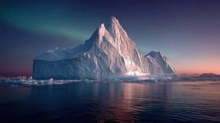 Wall Mural - Majestic iceberg floating in greenland under northern lights