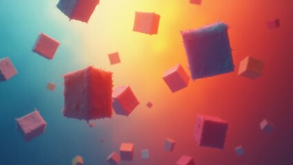 Aufkleber - floating cube-shaped objects against a colorful gradient background. The cubes are evenly distributed in the air, creating a sense of depth and visual interest