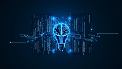 Poster - A digital brain inside a lightbulb, symbolizing innovation and ideas