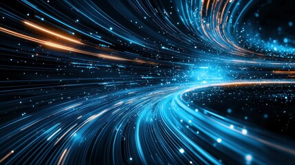 Poster - Dynamic blue and orange light trails creating a futuristic, abstract composition.