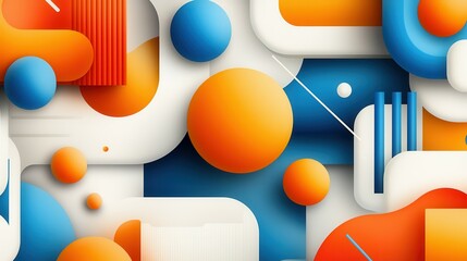 Poster - Vibrant geometric shapes and patterns in blue and orange hues create a dynamic design.