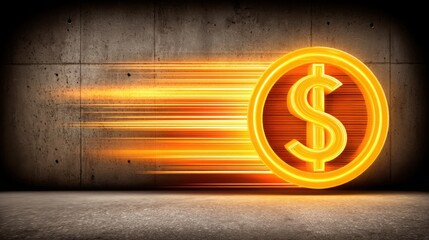 Poster - Dynamic dollar sign formed by a light trail in a creative visualization of financial growth and prosperity