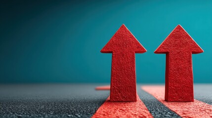 Poster - Two red arrows on a road representing automation directions separating business routes for strategic decision making