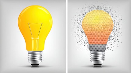 Poster - Illuminated light bulb surrounded by dots and floating coin sparks representing bright ideas and innovation concepts