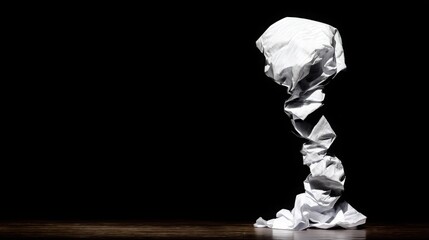 Poster - Crumpled white paper resting on a wooden table symbolizing ideas in development and financial challenges