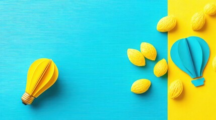 Poster - Vibrantly colored yellow and blue paper lanterns against a harmonious background creating a festive atmosphere