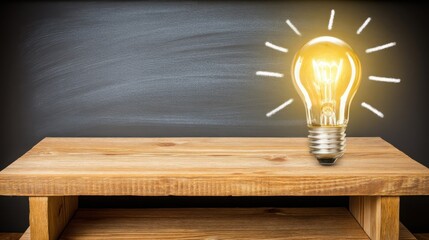 Poster - lightbulb rising upward from a table like a hot air balloon symbolizing ideas and inspiration taking