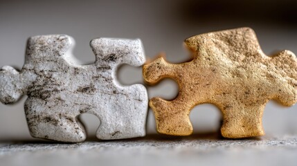 Poster - Two interlocking puzzle pieces representing the concept of connection and collaboration in a creative business setting