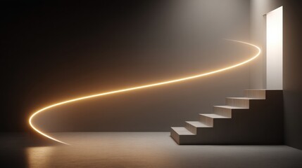 Poster - Illuminated staircase with light shining from above symbolizing progress and ascension towards financial success
