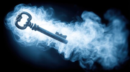 Poster - Mysterious key illuminated in smoke representing unlocking secrets and opportunities in financial security