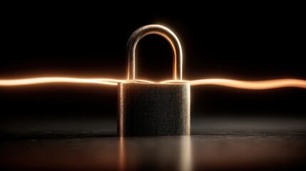 Poster - Radiant lock with a glowing light emitting from within signifying protection and safety in a contemporary style