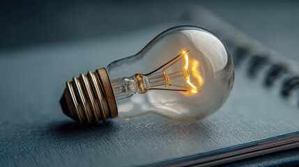 Poster - A bright light bulb resting on a book symbolizing enlightenment and knowledge in the pursuit of learning