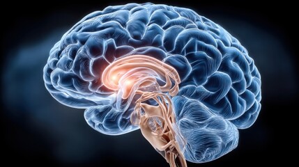 Poster - Detailed visualization of the human brain with neural circuits creating a glowing vault representing financial acumen