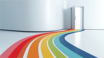 Poster - Vibrant rainbow colored floor creating a lively and energetic atmosphere in a contemporary interior setting
