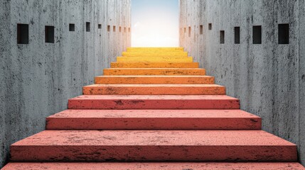 Poster - Inspirational stairway leading to a bright sky symbolizing opportunity and hope with a rainbow ribbon pathway