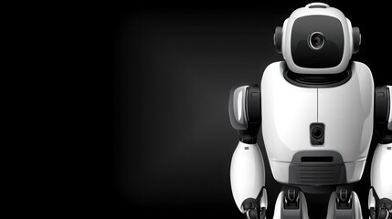 Poster - Futuristic robot against a black background with an eye projecting a currency , symbolizing financial intelligence