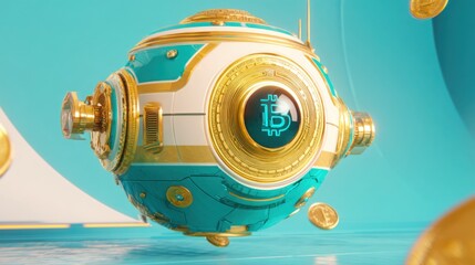 Poster - Futuristic robot featuring a clock embedded in its design with a high-tech appearance and currency visualization