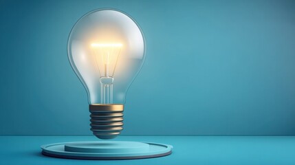 Poster - A single light bulb on a vibrant blue background signifying enlightenment and creative inspiration for ideas