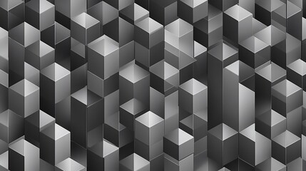 Monochrome Geometric Landscape, Abstract Metallic Cubes in Dynamic Array