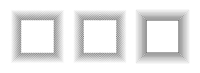 Poster - Minimalist black linear square frame set. Striped geometric border collection Thin overlap line picture frame bundle. Vector simple boarder element pack for photo, cadre, poster, card, decor