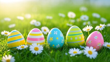  Easter holiday celebration with colorful Easter eggs.