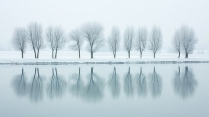 Poster - Abstract reflections of trees on a lake, subtle and artistic nature background with copy space