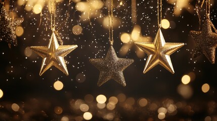 Poster - Bright stars and fireworks trails in the sky with bokeh lights and night background, celebration mood