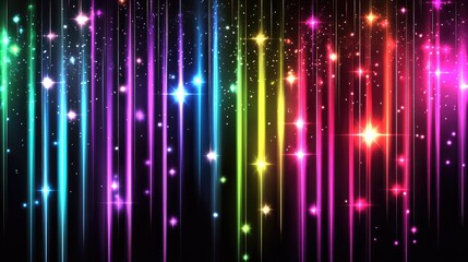 Poster - Bright stars and fireworks trails in the sky with bokeh lights and night background, celebration mood