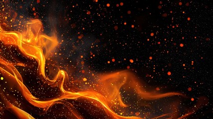 Poster - Abstract fire waves with glowing embers and intense orange and yellow tones, creating a dramatic effect.